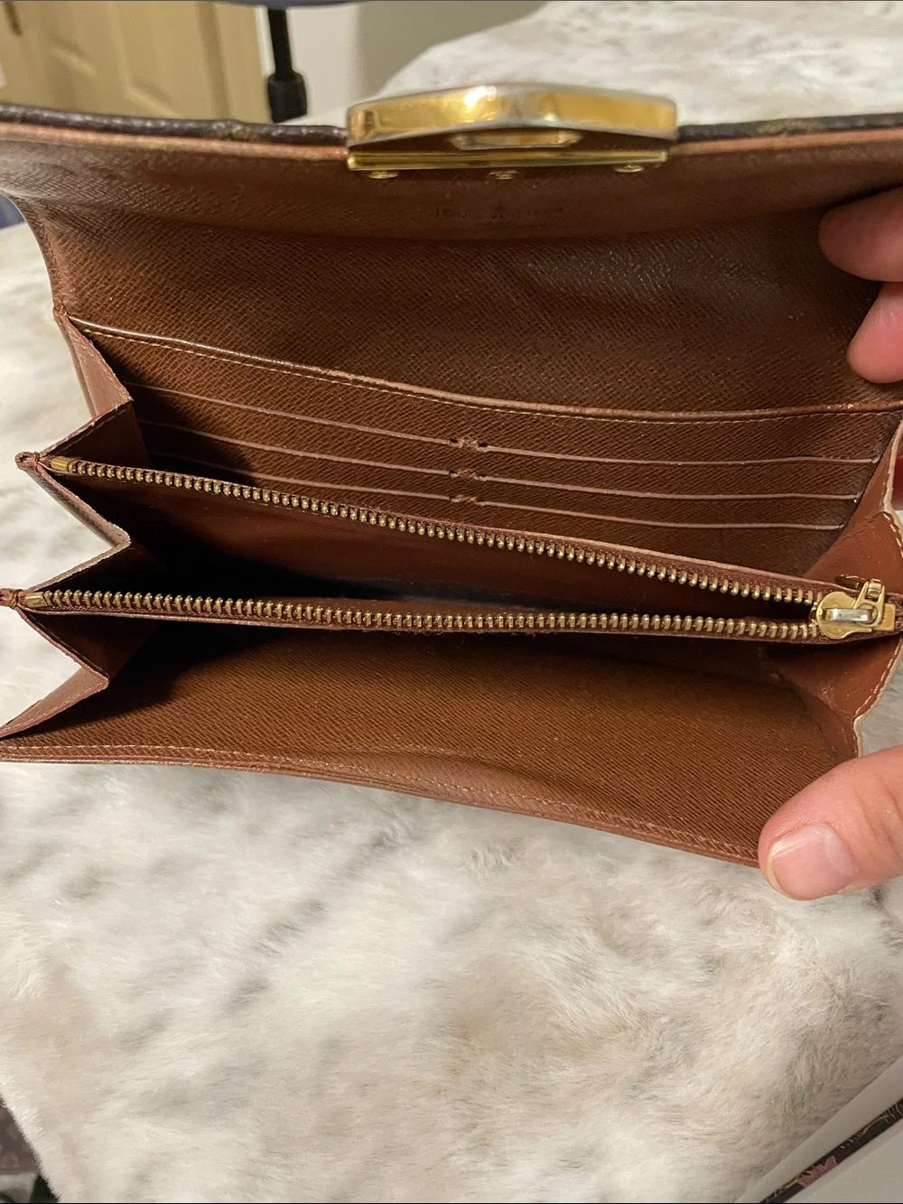 Louis Vuitton Monogram Canvas Brown and Gold Turn-Lock Wallet